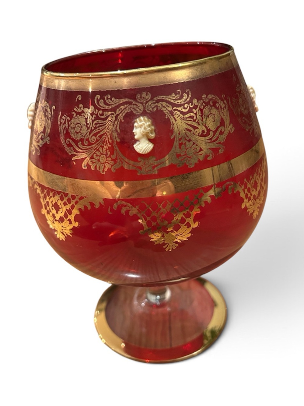 Vintage Giant Red Goblet with Gold Detailing & Cameos
